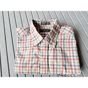 Lyle & Scott Scotland Mens Medium Plaid Button Down Shirt 100% Combed Cotton Red